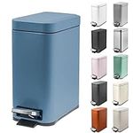 5 Liter/1.3 Gallon Slim Small Trash Can with Lid Soft Close, Stainless Steel Garbage Can for Bathroom Bedroom Office, Rectangular Step Trash Bin with Removable Inner Waste Basket (Blue)