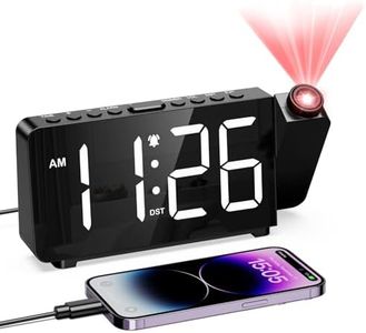 LOFICOPER Projection Alarm Clock for Bedroom, Digital Alarm Clock with 180° Rotatable Projector, 7.4'' Large LED Display, Adjustable Brightness & Volume, for Seniors Teens Heavy Sleepers
