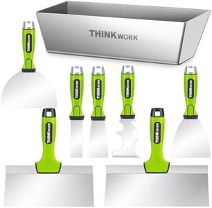 THINKWORK Drywall Tools - 8Pcs Stainless Steel Drywall Knife Set with Putty Knife, Taping Knives, Painter Scraper & 10" Mud Pan, Spackle Tool Set for Joint Taping, Finishing & Patching