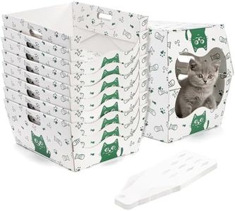 SOUJOY 8 Pack Disposable Cat Litter Box, Sturdy White Cardboard Litter Boxes with Scoop, Anti-Splashing Foldable Enclosed Travel Litter Tray for Cats Puppies Small Pets, 16" L x 12" W x 6.7" H