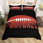 American Football Print Duvet Cover Queen for Kids Boys,Brown Ball Sports Themed Bedding Set with 2 Pillowcases Comforter Cover,Rugby Match Competitive Games Bedspread Quilt Cover 3Pcs, Soft