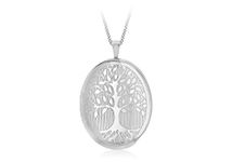 Tuscany Silver Women's Sterling Silver Rhodium Plated 20 x 31.5 mm Oval Tree of Life Locket Pendant Curb Chain Necklace of Length 46 cm/18 Inch