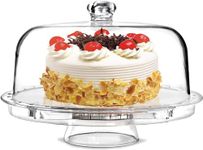 Tebery 6 IN 1 Multifunctional Cake Stand, Acrylic Cake Plate with Dome Lid, Cake and Cupcake Holder, Serving Platter, Salad Bowl, 31.5 cm, with Stand, Clear