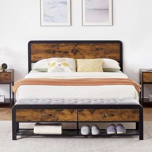 Queen Bed Frame with Headboard, Platform Bed Frame with Storage Ottoman Bench, Safe Rounded Corners & Strong Metal Slats Support, Mattress Foundation/Noise-Free/No Box Spring Needed