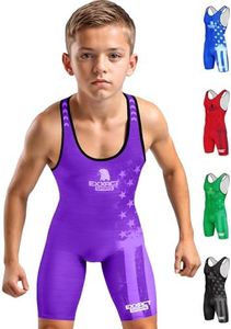 Exxact Sports Patriot Youth Wrestling Singlet For Boys, Premium Powerlifting Singlet, Kids Wrestling Singlets For Training (YM, Purple)