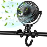 Octopus Desk Fan, Pram Fan with 3 Speed & Lights, 5000mAh Rechargeable USB Fan, 360° Rotated Versatile Mini Fan for Baby Stroller Office Camping Car Seat Traveling Outdoor Cycling(Black)