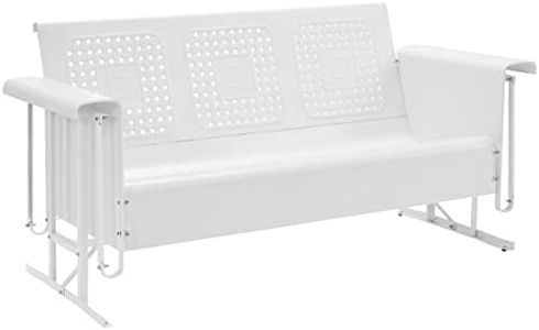 Crosley Furniture Bates Retro Metal Outdoor Sofa Glider, 3-Person Rocking Patio Bench for Porch, Deck, White Gloss