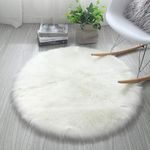 HARESLE Faux Fur Rug Round Shape Shaggy Rugs Floor Carpet for Bedroom Living Room Kids Room, White/Diam 20 inch