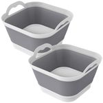 Suwimut 2 Pack Collapsible Wash Basin with Drain Plug Carry Handles, 9L Large Collapsible Sink Tub Portable Dish Tub Foldable Dishpan for Kitchen Sink, Camping Dish Washing Tub, Gray