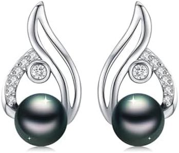 KANNSOAR Tahitian Black Pearl Stud Earrings 18K White Gold Plated 925 Sterling Silver Black Pearl Earrings Jewelry Gift for Women Wife Mom Anniversary Birthday Christmas