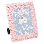 Laura Ashley 5x7 Pink Flower Textured Hand-Crafted Resin Picture Frame with Easel & Hook for Tabletop & Wall Display, Decorative Floral Design Home Décor, Photo Gallery, Art, More (5x7, Pink)