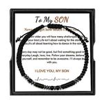 Morse Code Bracelet-To My Son, I Love You Morse Code Bracelet, Men's Adjustable Personalized Inspirational Bracelets, Birthday Gift Anniversary Gift for Son (Obsidian, To Son)