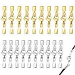 20 Pcs Cord End Cap for Jewelry Making with Lobster Clasps Stainless Steel Necklace Jewelry Making Lobster Clasps Fold Over Cord End Caps for DIY Crafts Bracelet Necklaces Making, Silver & Gold