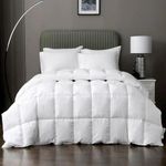 Luxury White Goose Feathers Down Comforter Queen Size, All Season Ultra-Soft Down Duvet, 233 TC Shell 100% Cotton with 8 Corner Tabs,Oeko TEX Certified (White, 90X90)