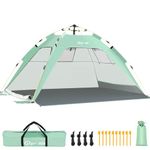 Glymnis Pop Up Beach Tent 3-4 Person Instant Pop Up Automatic Beach Tent UV Protection with Side Door, Easy Setup Portable Sun Shelter for Garden, Fishing, Picnic