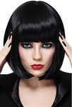 Bopocoko Black Bob Wigs for Women, 12'' Short Black Hair Wig with Bangs, Natural Fashion Synthetic Wig, Cute Colored Wigs for Daily Party Halloween BU027BK