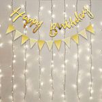 Party Propz Happy Birthday Banner | Led String Lights For Decoration | Paper Flags Decoration | Birthday Decoration Items | Bunting Flag Decoration | Led String Light | Happy Birthday Decor, Gold