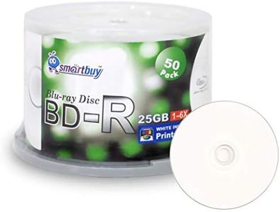 Smartbuy 50-disc 25gb 6X Bd-r BDR Blu-ray Single Layer White Inkjet Hub Printable Blank Data Recordable Media Disc with Cakebox/Spindle Packing