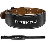 POSKOU Leather Weight Lifting Belt 4'' Padded Lumbar Back Support for Men Women Gym Powerlifting Weightlifting Deadlift Workout Training Squats Exercise Fitness Belt (Size L Fits Waist 31''-36'')