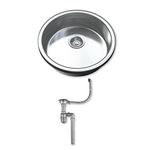 Dihl 1091 Kitchen Sink, Single Bowl 1.0, Round, 304 Stainless Steel, Silver, Inset, 42.2 x 42.2 cm, includes Full Waste Kit and fixings