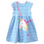 FILOWA Dress for Girls Kids Toddler Horse Animal Flower Embroider Dresses Cotton Cute Cartoon Blue Stripe Outfit Summer Sleeveless Casual Fashion Clothes Beach Birthday Party Teen Toddler Age 2-3