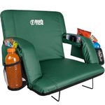 BRAWNTIDE Stadium Seat for Bleachers with Back Support - Wide Padded Reclining Bleacher Seat, Portable Folding Stadium Chair with Armrests, Hooks, Straps, Cup Holders & Pockets (Green, 23")