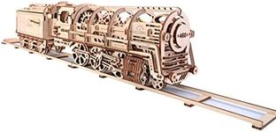 UGears Mechanical Models 3-D Wooden Puzzle - Mechanical Steam Locomotive Train Engine