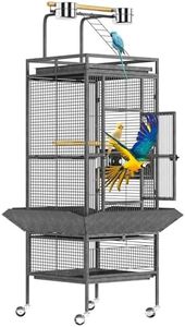Large Bird Cage 61-inch Playtop Metal Bird Cages with Rolling Stands, Feed Bowls for Parakeets, Conures, Parrot Cage for Medium Large Breed (1'' Bar Spacing) Parrot Cage with Slide-Out Tray, Black