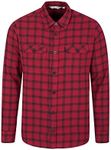 Mountain Warehouse Trace Mens Flannel Long Sleeve Shirt - Lightweight & Breathable Casual Checks Shirt in 100% Cotton with Buttoned Front Pockets - for Travel & Walking Red 3XL