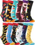 Men Funny Socks Fun Dress Cozy Crazy Cute Fashion Novelty Fun Gift Breathable Cotton Crew Socks Stocking Stuffers for Mens(Bright Food(12 Pairs),L)