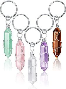 5 Pieces Crystals Stone Keychain Healing Stones Jewelry Hexagonal Crystal Keyring Quartz Pendants Keychain Quartz Crystal Healing Crystal for Women, Multicolor