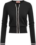 Women Black Crew Neck Cardigan Stretchy Knit Sweaters Large