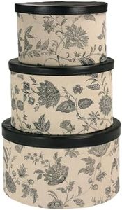 Household Essentials 3-Piece Hat Box Set with Faux Leather Lids, Floral Pattern