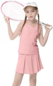 LIONJIE Girls Tennis Golf Dress Athletic Outfit Kids Solid Tank Top and Sports Pleated Skirt Skorts Sets with Pockets 3-12Y, Pink, 12 Years