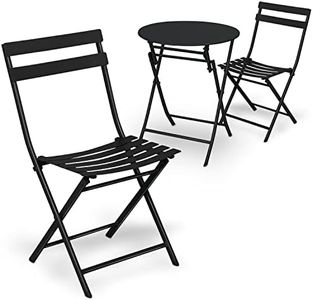 MoNiBloom 3 Piece Bistro, Folding Outdoor Metal Patio Furniture Sets Round Table and Chairs for Porch Yard Balcony Garden, Black, S