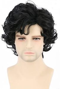 Topcosplay Men Wigs Black Short Curly Layered Man Wig Cosplay Halloween Character Costume Wig