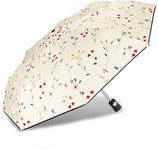 CUBY Compact Travel Folding Umbrella - Reinforced Fiberglass Ribs Collapsible Parasol Windproof UV Rain Protection Auto Open/Close for Daily Sunny Rainy (Four-color flower-3)