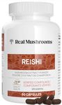 Real Mushrooms Reishi Capsules - Organic Mushroom Extract Supplement with Potent Red Reishi Mushroom - Vegan Mushroom Supplement, Non-GMO, 90 Caps