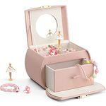 Vlando Musical Jewellery Box with Spinning Ballerina, Lockable Jewelry Case with Unicorn Sticker for Children Bracelet, Ring, Necklace, Gift for kids (Peach Pink)