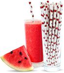 Party On Tap Watermelon Paper Straws - Pack of 100 Biodegradable and Disposable Watermelon Theme Party Decorations - 7.75 Inches