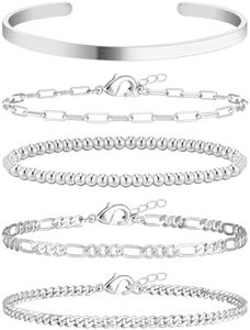 Wowshow Silver Bracelets for Women Bracelet Stack Set 14K Real Gold Plated Link Charm Bracelet Dainty Link Chain Stackable Charm Bracelets Adjustable Bangle Cuff Bracelet Pack Jewelry Gifts for Women 7.2 Inch