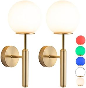 Modern Style Battery Operated Wall Light fixtures Set of 2,Wireless classwall sconces with Remote Control dimmable.Glass lampshade，Suitable for Reading, Bedroom, Corridor Lighting(Color:Gold)