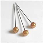 100 Pearl Pins 4cm - Wedding Florist Bouquet Buttonhole Craft - Choose Colour (Gold Pearl)