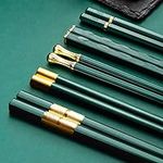 Fiberglass Chopsticks Reusable 5 Pairs Multi-Style Chopstick Set Chinese Japanese Chop Sticks Multipack Fancy Chopsticks Anti-Skid Design Dishwasher Safe for Sushi Asian Dishes(Green)