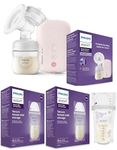 Philips Avent Electric Single Breast Pump And Store Set | Personalised Experience, Flexible Silicone Cushion,Pink, White | 50 Reusable Milk Storage Bags | (SCF395/11+SCF603/50)
