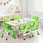 GarveeHome Kids Table and 6 Chair Set - Height Adjustable, Multifunctional Desk, Ergonomically Designed Chairs, Max 300lbs, for Ages 2-10, Classroom, Daycares, Home