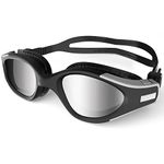 Cienfy Polarized Swimming Goggles Anti-fog, No Leaking Wide Vision Underwater Swim Goggles For Men Women(Black-Polarized Mirror Silver Lens)
