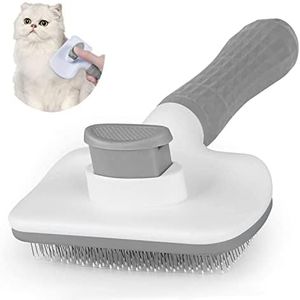 Avando Cat Dog Brush for shedding,Pet Grooming Brush for Cats Dogs Massage,Shedding Brush for Short or Long Hair,Self Cleaning Slicker Brush,Easy to Removes Loose Undercoat, Tangled Hair (grey)