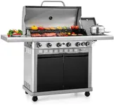 Sophia & William 6-Burner Propane Gas BBQ Grill with Side Burner & Porcelain-Enameled Cast Iron Grates, Large Barbecue Grills Outdoor Cooking with 740 SQ.IN. Cooking Area, 52,000BTU, Black