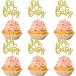 ZHUOWEISM 24 PCS Oh Baby Cupcake Toppers Glitter Baby Shower Cupcake Picks Oh Baby Cake Pick for Baby Shower Kids Boys Girls Birthday Party Cake Decorations Supplies (Gold)